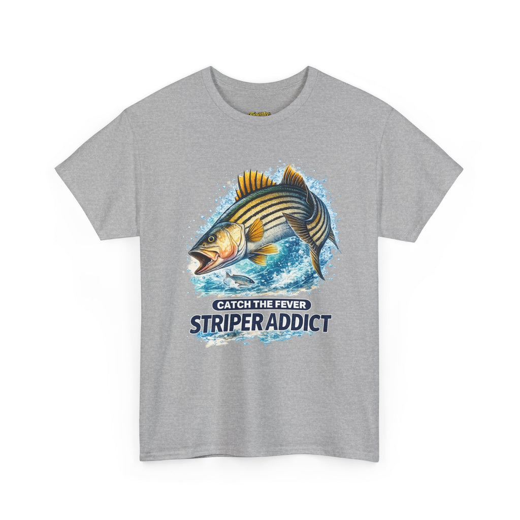 Striper Addict Fishing T‑Shirt — Catch the Fever Striped Bass Tee