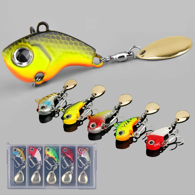 5 Pcs Hard Metal Lure Set Rotating VIB Jig Spoon Spinner Artificial Bait For Saltwater Freshwater Bass Pike Trout Fishing