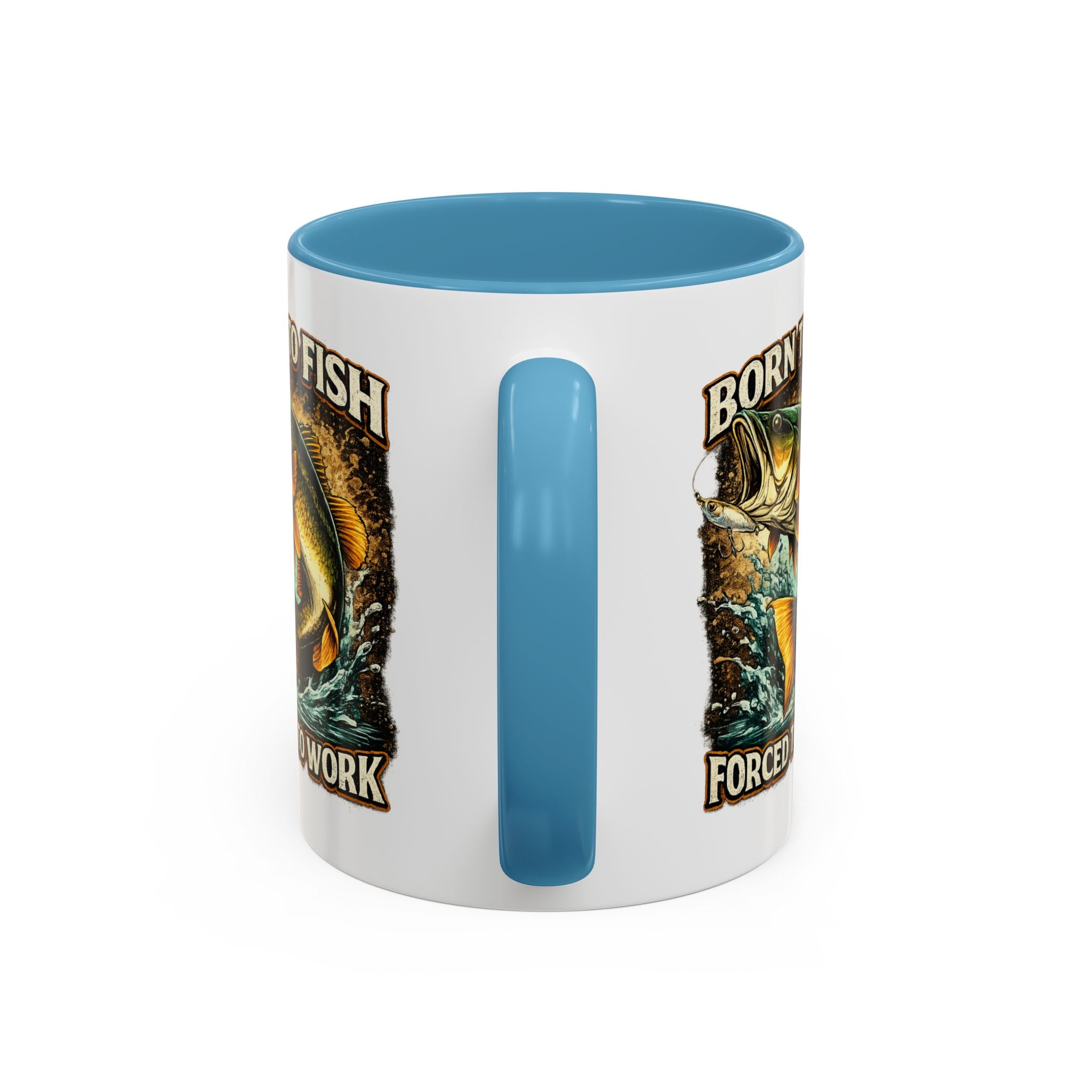 Born to Fish Accent Coffee Mug — “Born to Fish, Forced to Work” Fishing Mug