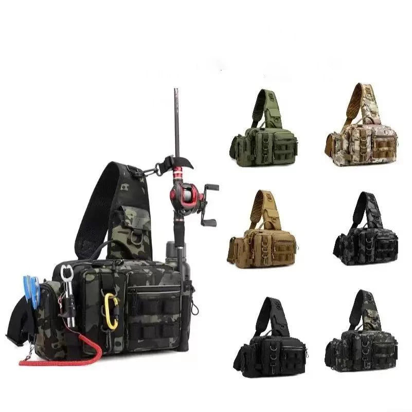 New Fishing Tackle Backpack Lure Box Gear Storage Bag Fanny Pack for Men Fly Fishing Backpack with Rod Holder Sling Shoulder Bag
