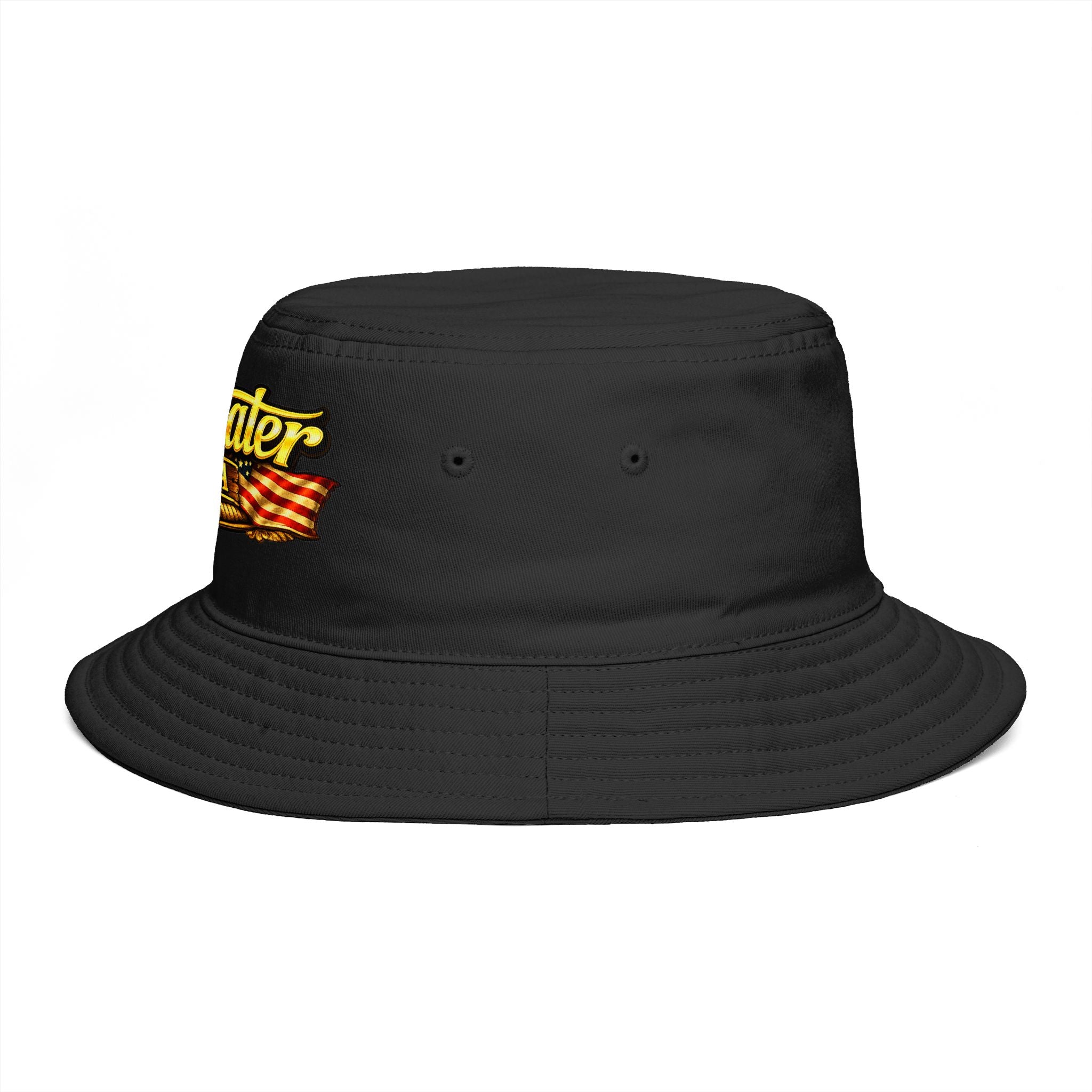 Topwater USA Bucket Hat — Retro Fishing Logo with American Flag