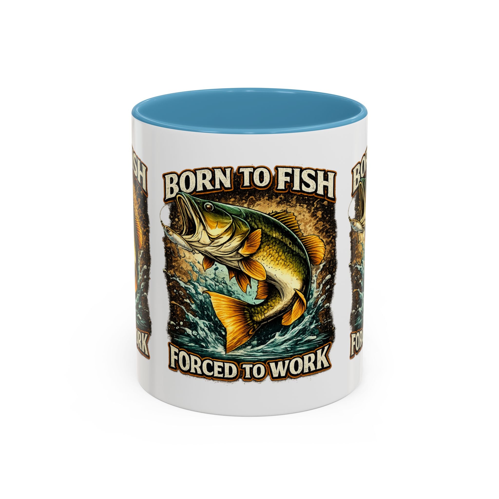 Born to Fish Accent Coffee Mug — “Born to Fish, Forced to Work” Fishing Mug