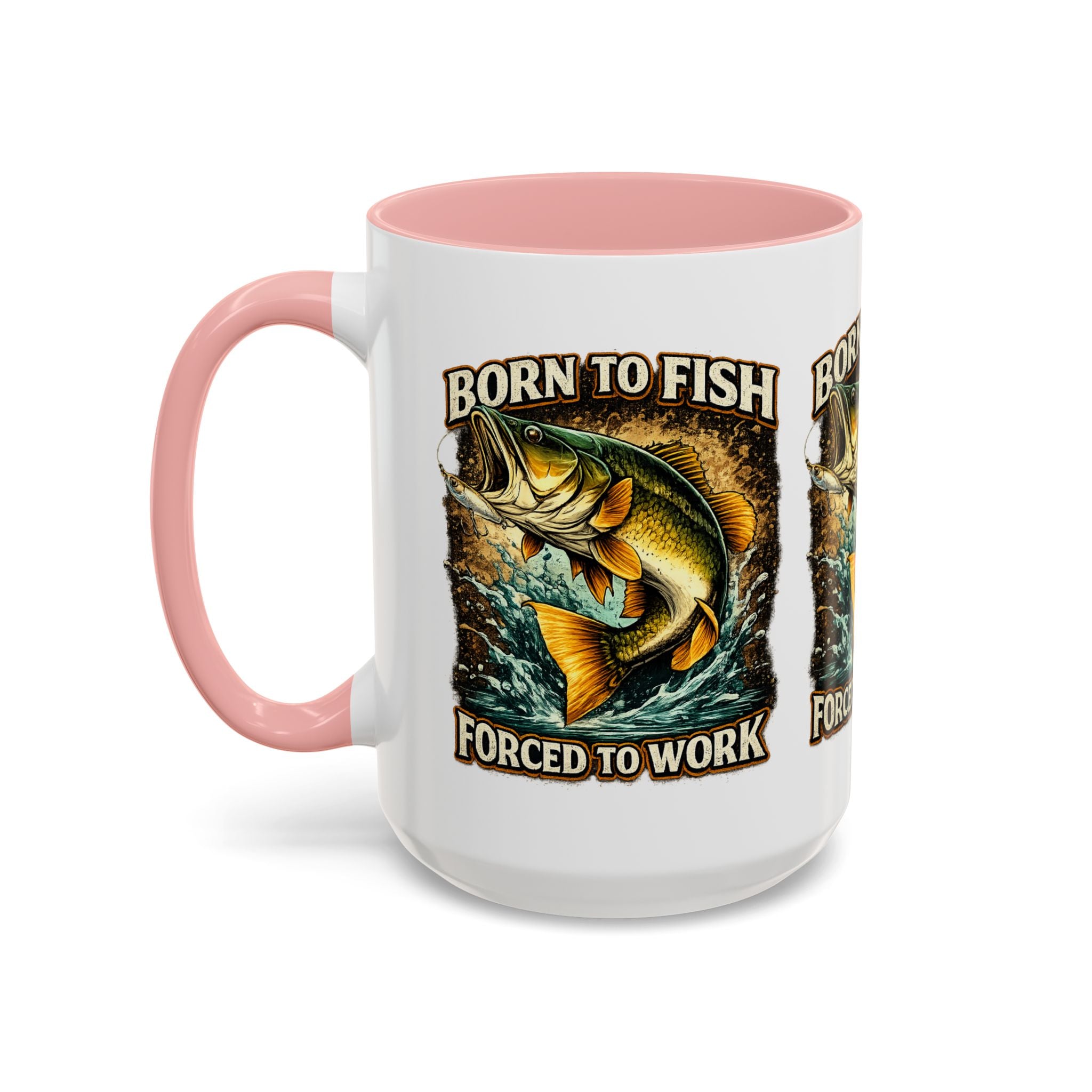Born to Fish Accent Coffee Mug — “Born to Fish, Forced to Work” Fishing Mug