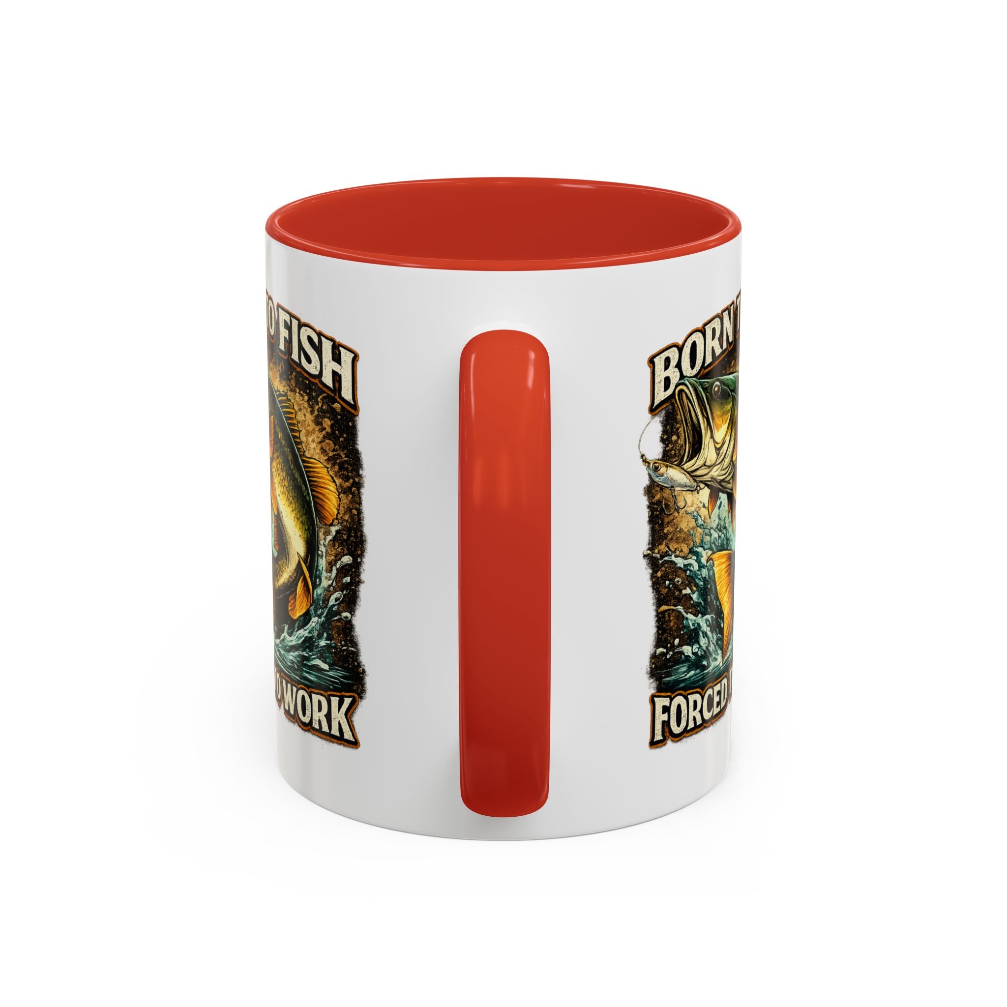 Born to Fish Accent Coffee Mug — “Born to Fish, Forced to Work” Fishing Mug