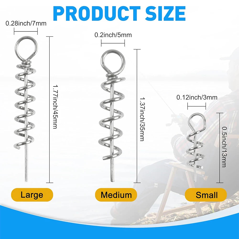 50Pcs Spring Twist Lock Fishing Crank Hook Centering Pin Screw Lock Bait Keeper Spring Fishing Hook for Worm Lures Bait Keeper