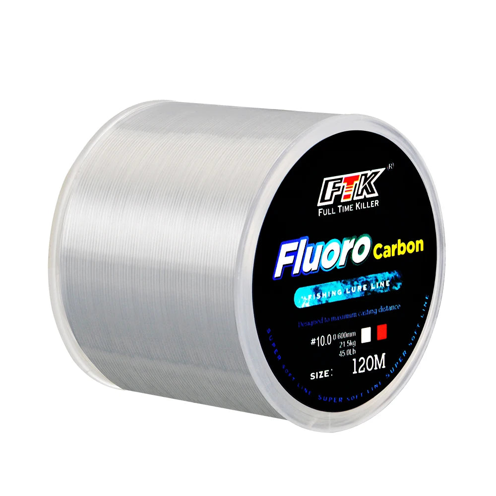 120M Fish Line 0.2mm-0.6mm 7.15LB-45LB Fluorocarbon Coating Treatment Process Carbon Surface Nylon Molecules Fresh Water