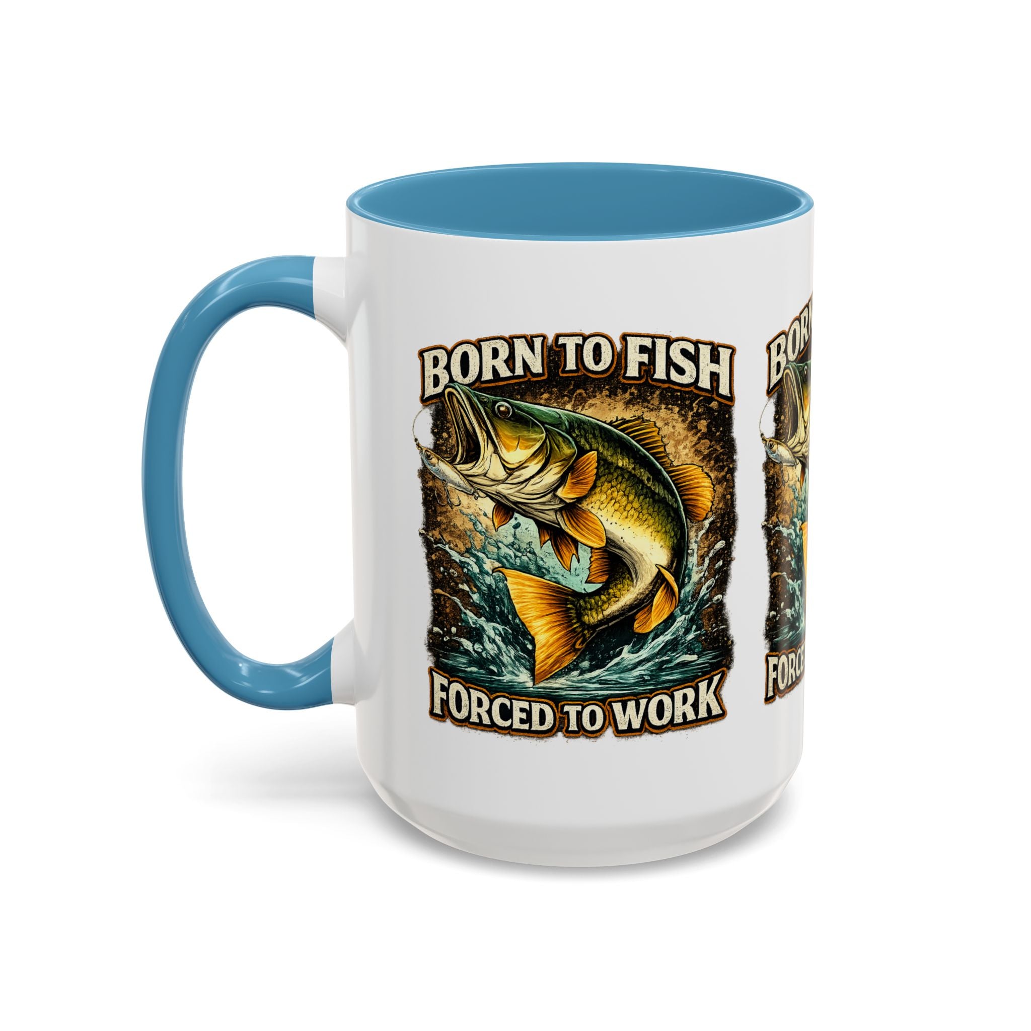 Born to Fish Accent Coffee Mug — “Born to Fish, Forced to Work” Fishing Mug