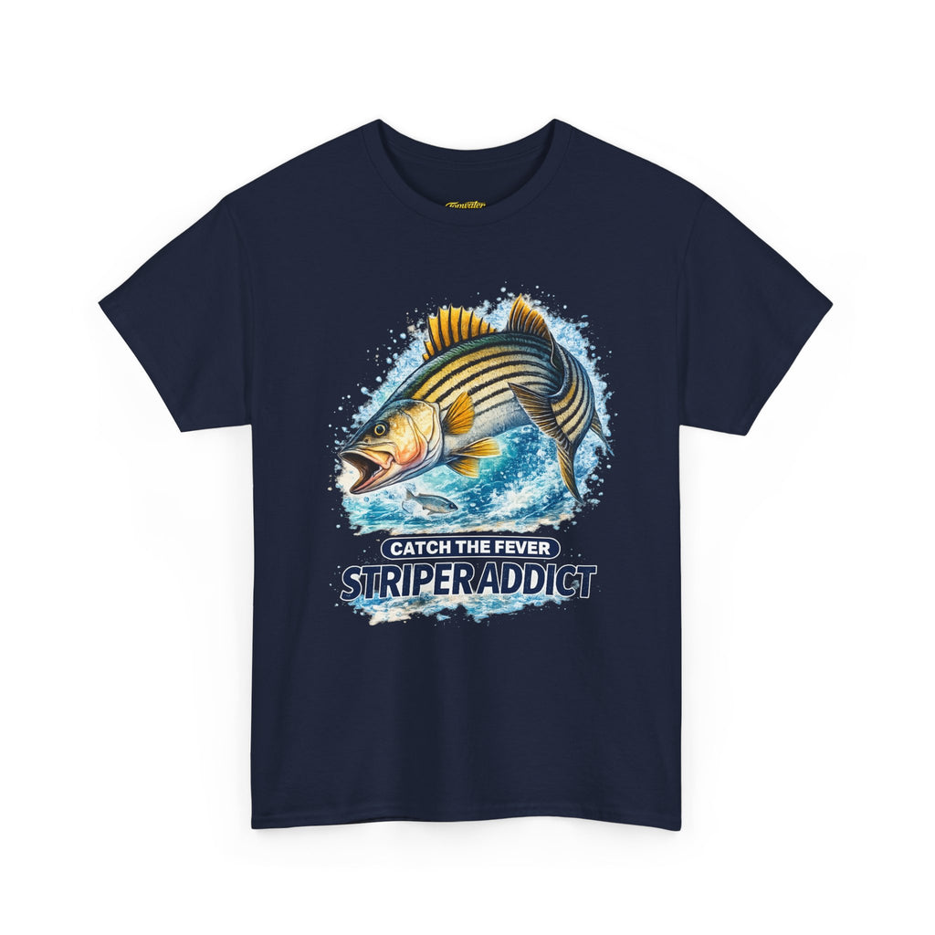 Striper Addict Fishing T‑Shirt — Catch the Fever Striped Bass Tee