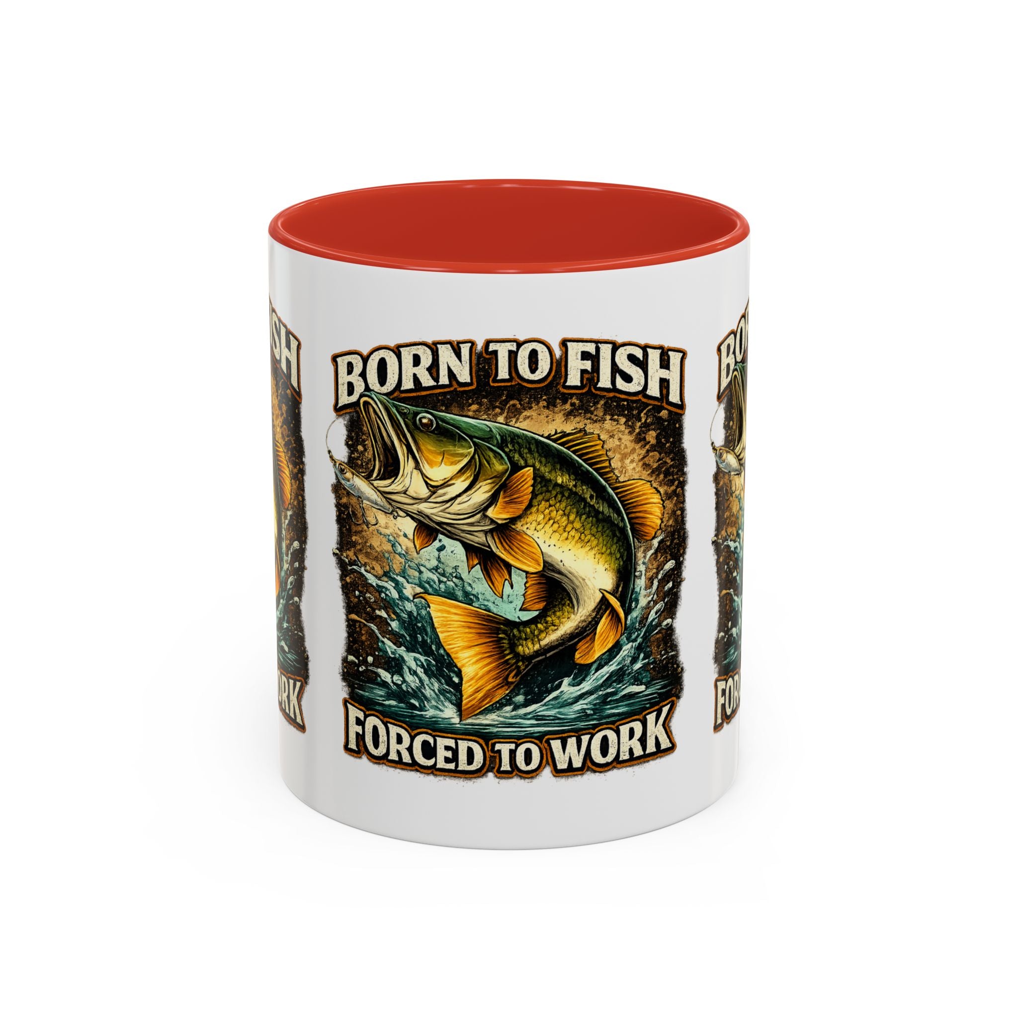 Born to Fish Accent Coffee Mug — “Born to Fish, Forced to Work” Fishing Mug