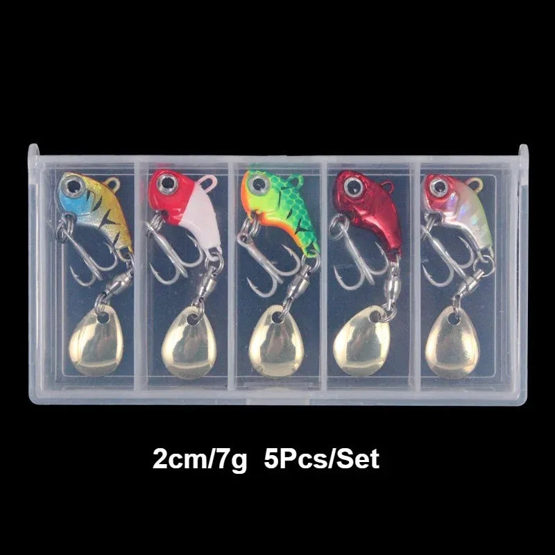 5 Pcs Hard Metal Lure Set Rotating VIB Jig Spoon Spinner Artificial Bait For Saltwater Freshwater Bass Pike Trout Fishing