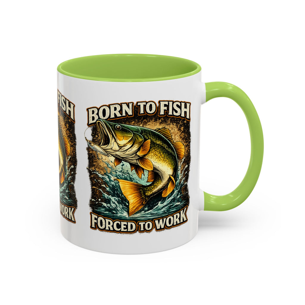 Born to Fish Accent Coffee Mug — “Born to Fish, Forced to Work” Fishing Mug