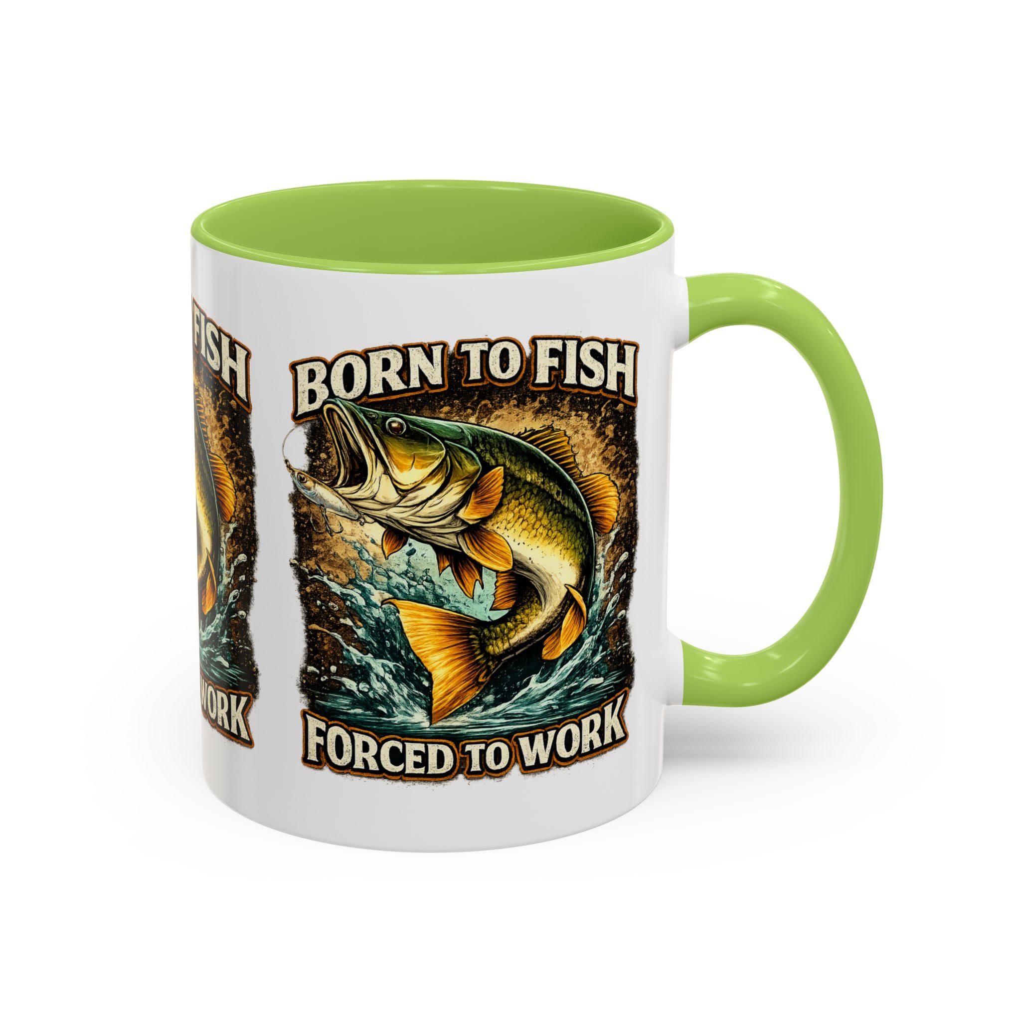 Born to Fish Accent Coffee Mug — “Born to Fish, Forced to Work” Fishing Mug