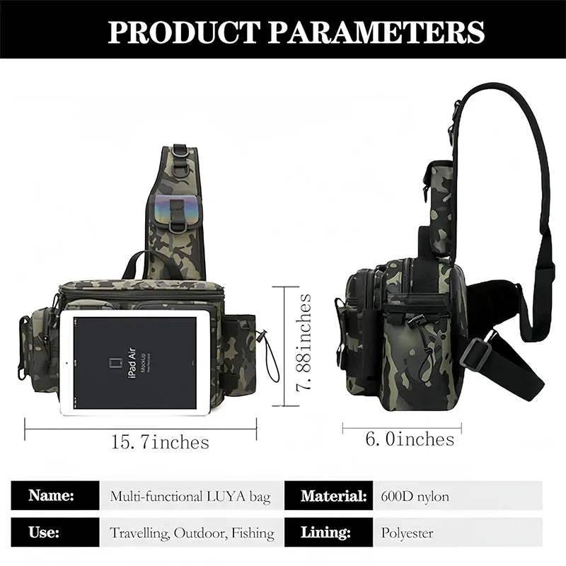 New Fishing Tackle Backpack Lure Box Gear Storage Bag Fanny Pack for Men Fly Fishing Backpack with Rod Holder Sling Shoulder Bag