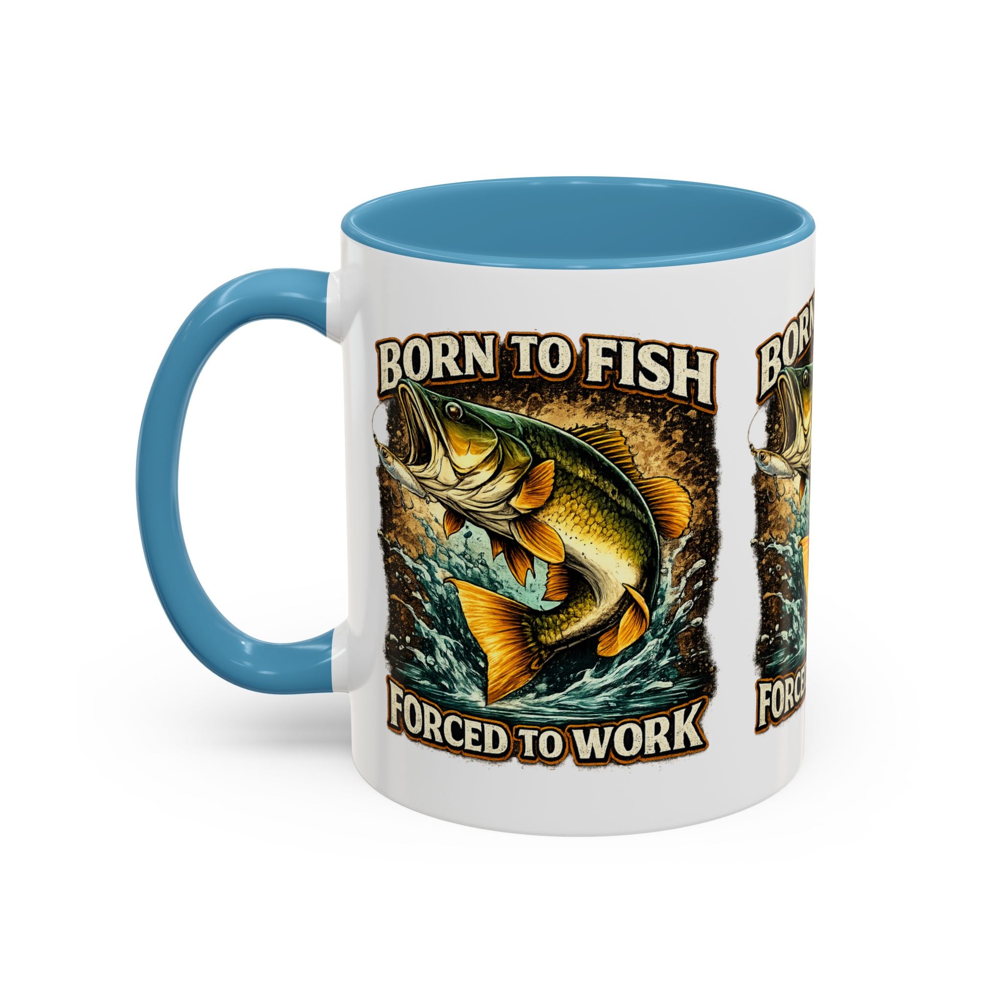 Born to Fish Accent Coffee Mug — “Born to Fish, Forced to Work” Fishing Mug