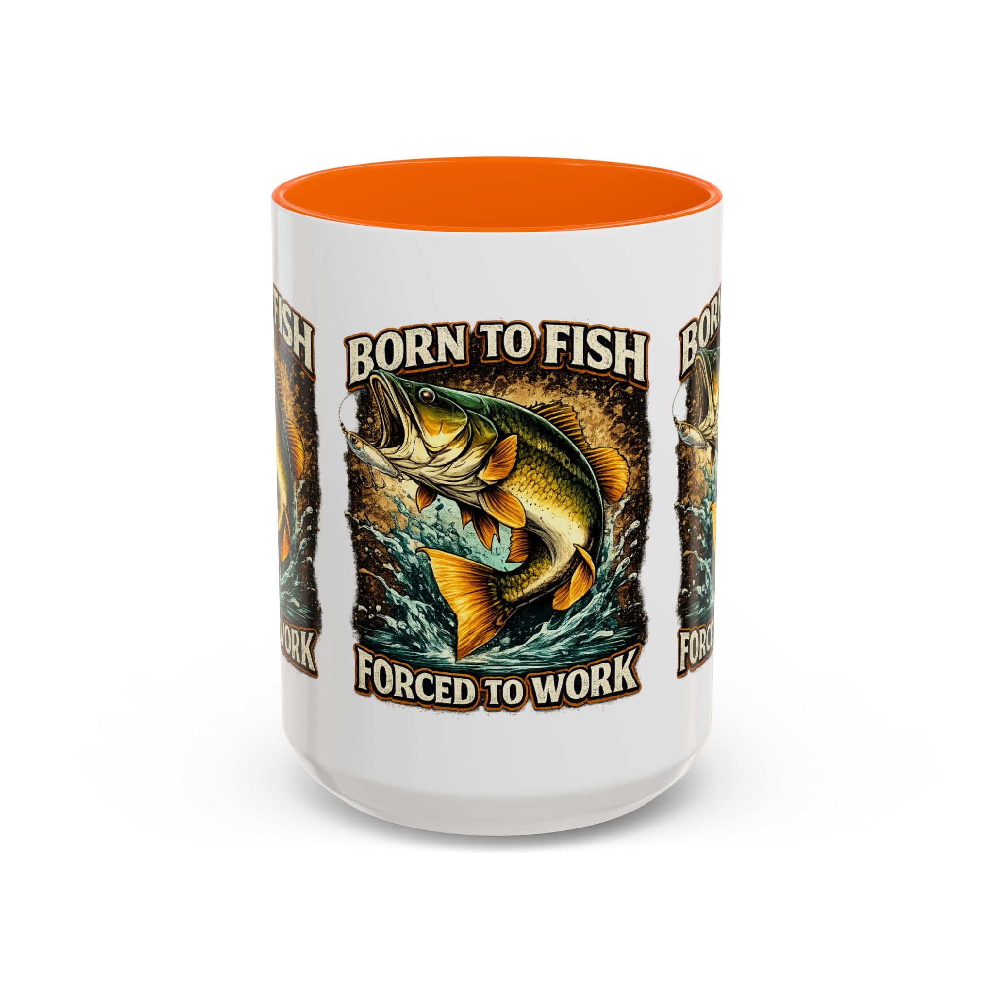 Born to Fish Accent Coffee Mug — “Born to Fish, Forced to Work” Fishing Mug