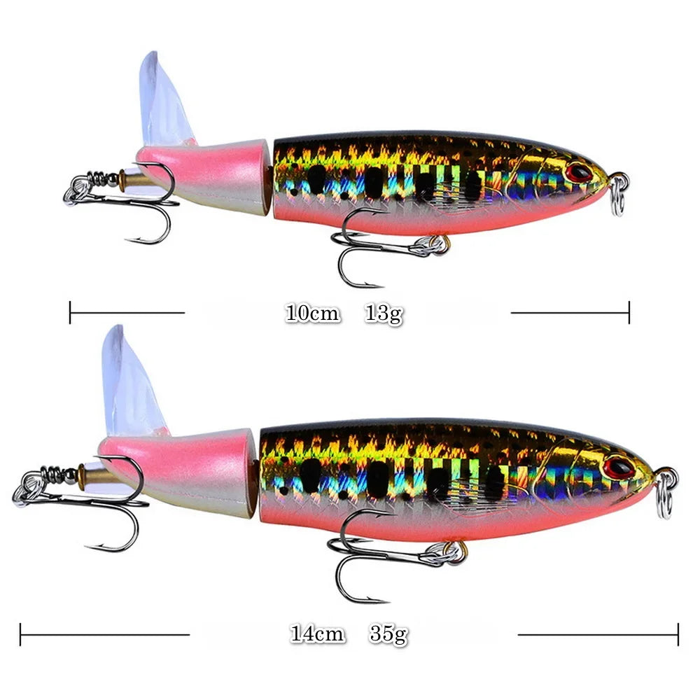 1pcs 10cm 14cm Topwater Spinner Fishing Lure Popper Artificial Pencil Hard Bait Propeller Rotating Tail Fishing Tackle Swimbait