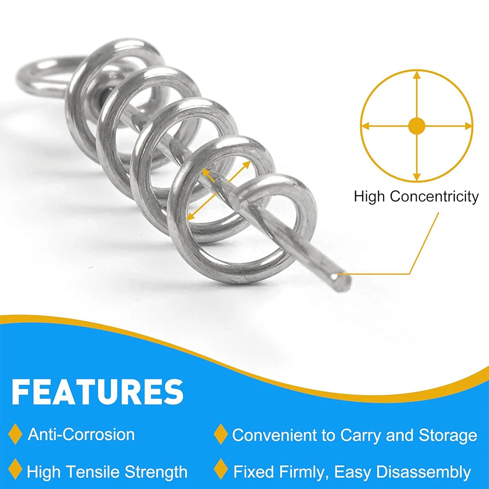 50Pcs Spring Twist Lock Fishing Crank Hook Centering Pin Screw Lock Bait Keeper Spring Fishing Hook for Worm Lures Bait Keeper