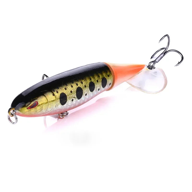 1pcs 10cm 14cm Topwater Spinner Fishing Lure Popper Artificial Pencil Hard Bait Propeller Rotating Tail Fishing Tackle Swimbait