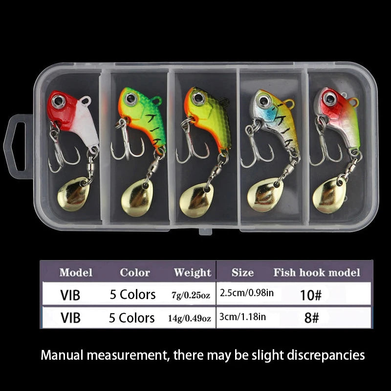 5 Pcs Hard Metal Lure Set Rotating VIB Jig Spoon Spinner Artificial Bait For Saltwater Freshwater Bass Pike Trout Fishing