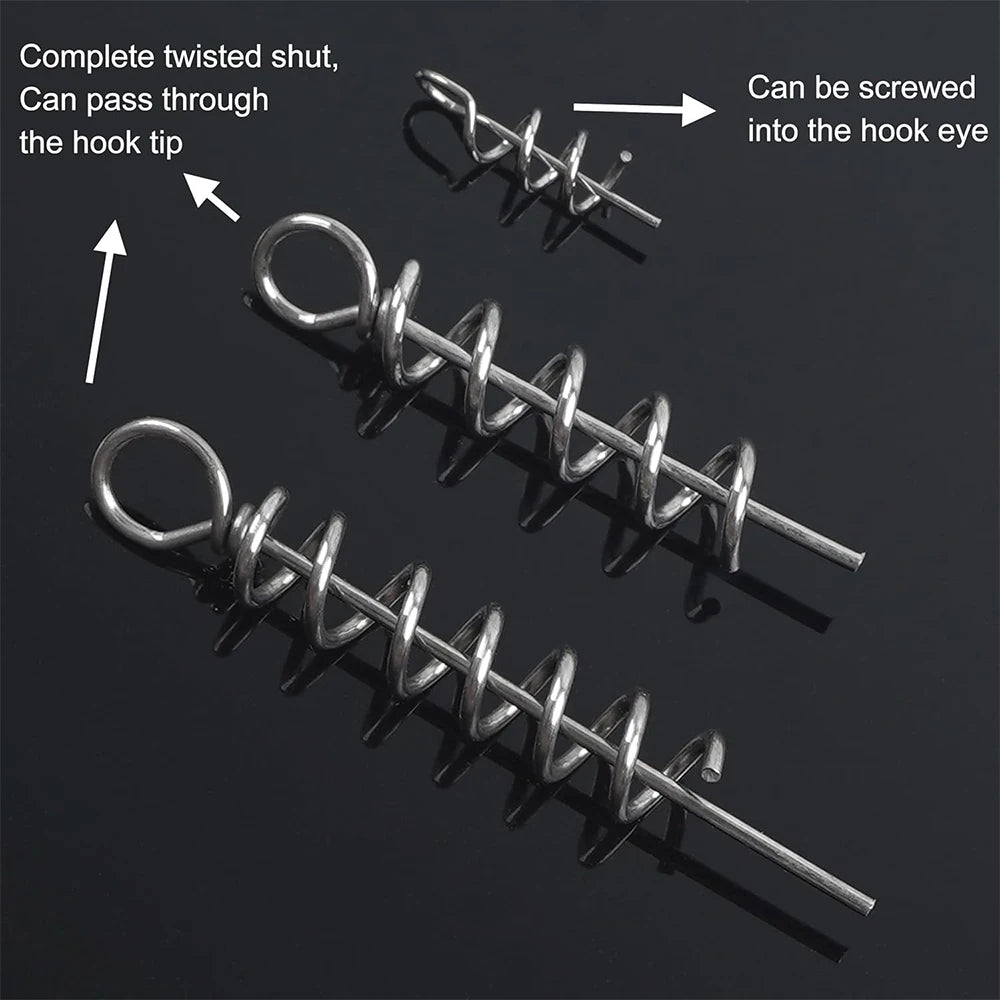 50Pcs Spring Twist Lock Fishing Crank Hook Centering Pin Screw Lock Bait Keeper Spring Fishing Hook for Worm Lures Bait Keeper